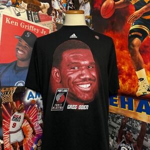 Y2K Portland Trailblazers Greg Oden Adidas Big Face Rare NBA Tee Sz‎ 2XL